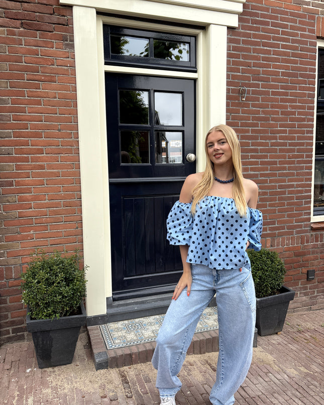  - Lichtblauwe barrel met zak | Queen Hearts - Your Style Fashion