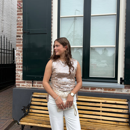  - Pailletten top beige - Your Style Fashion