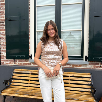  - Pailletten top beige - Your Style Fashion