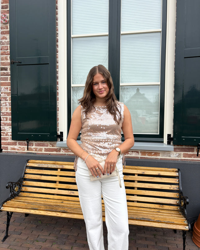  - Pailletten top beige - Your Style Fashion