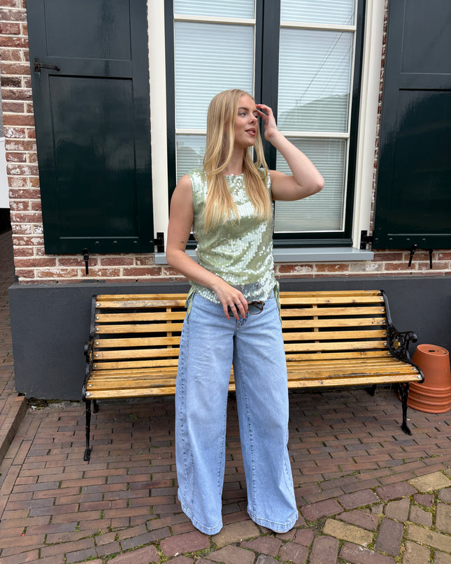  - Pailletten top groen - Your Style Fashion