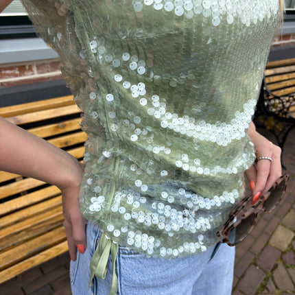  - Pailletten top groen - Your Style Fashion