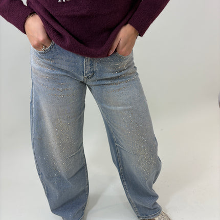Balloon jeans blauw met strass | Queen Hearts