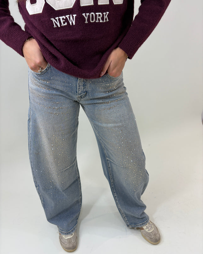 Balloon jeans blauw met strass | Queen Hearts