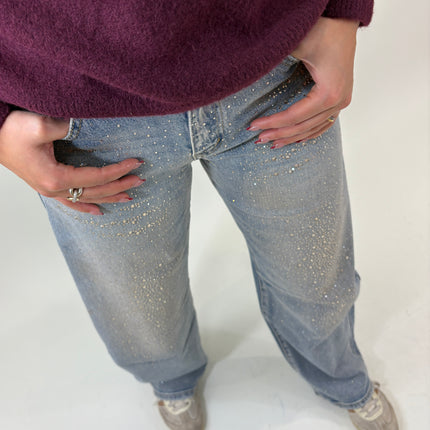 Balloon jeans blauw met strass | Queen Hearts