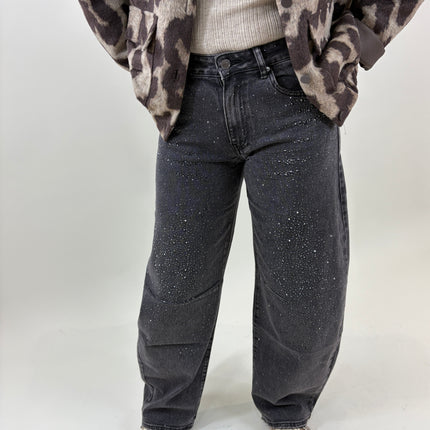 Balloon jeans zwart met strass | Queen Hearts