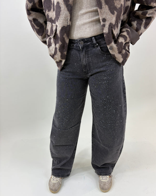 Balloon jeans zwart met strass | Queen Hearts