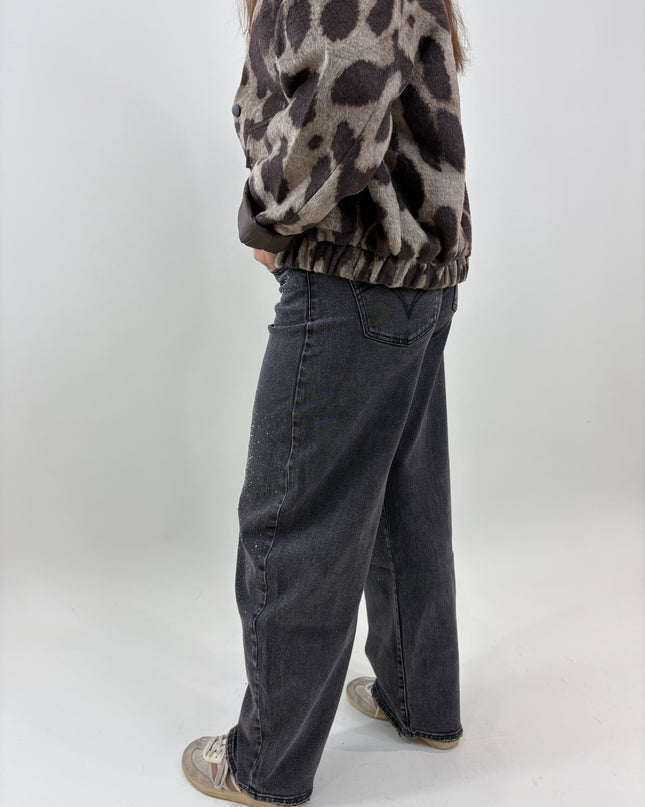 Balloon jeans zwart met strass | Queen Hearts