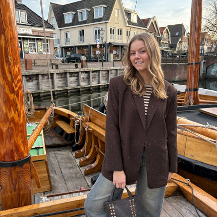 Denice strass blazer bruin