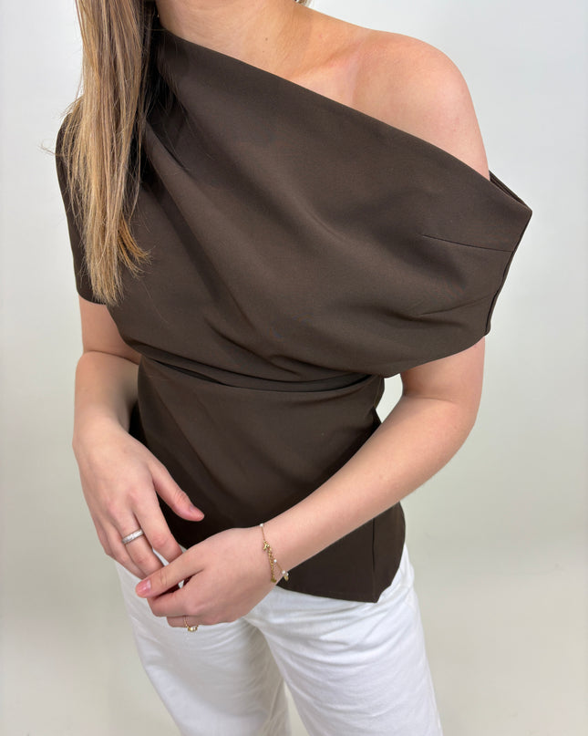  - Lieke off-shoulder bruin - Your Style Fashion