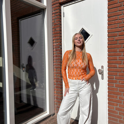  - Marit mesh top oranje - Your Style Fashion