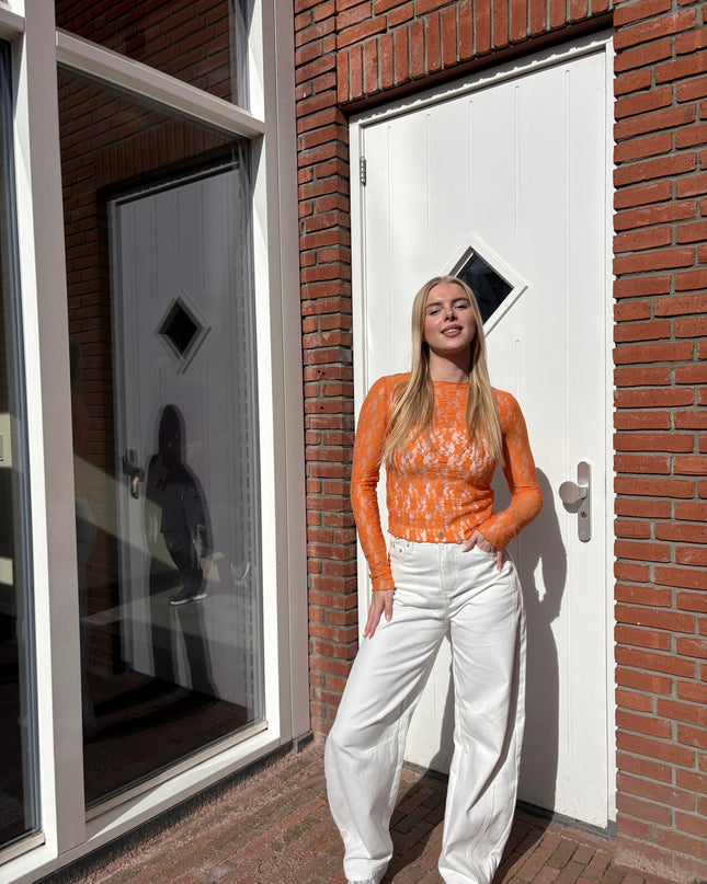  - Marit mesh top oranje - Your Style Fashion